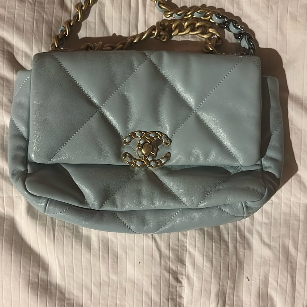 Chanel Blue Quilted Shoulder Bag with Gold Chain